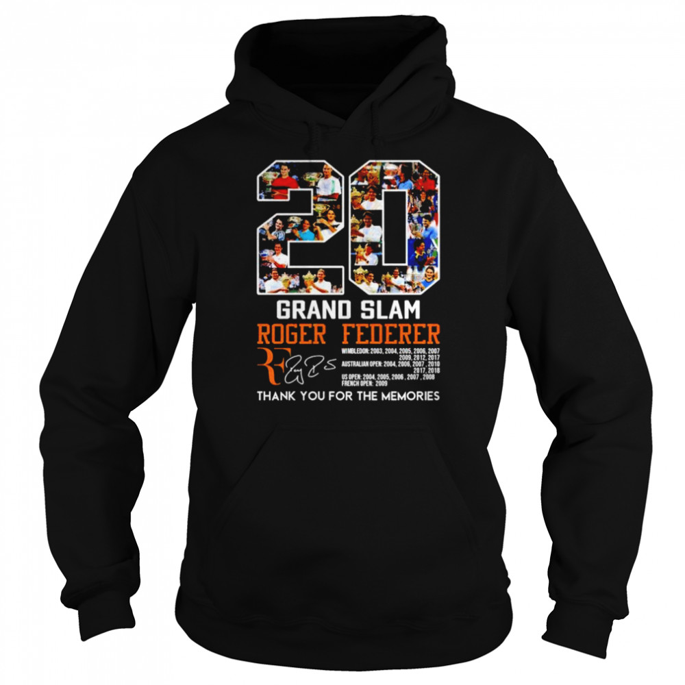 20 Grand Slam Roger Federer Thank You For The Memories Signature Shirt Unisex Hoodie