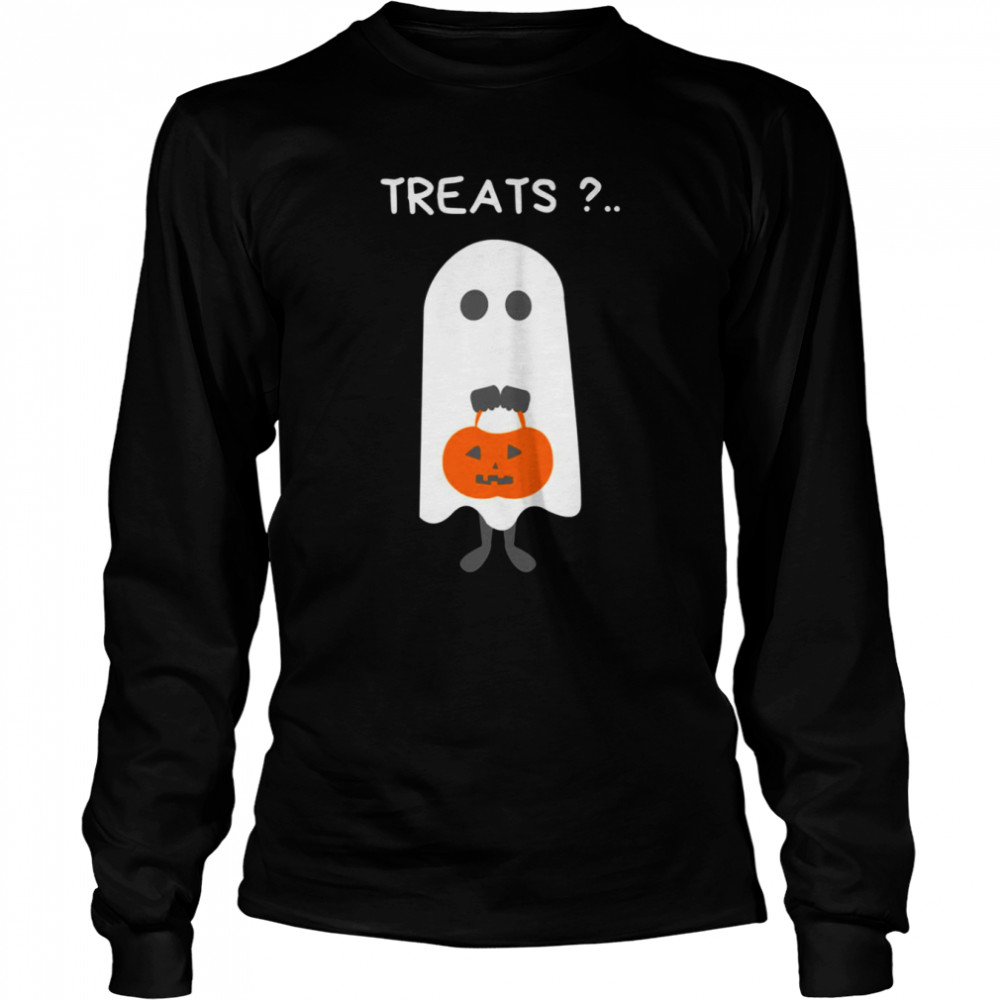 Treats Please Cute Ghost Funny Halloween Shirt Long Sleeved T Shirt