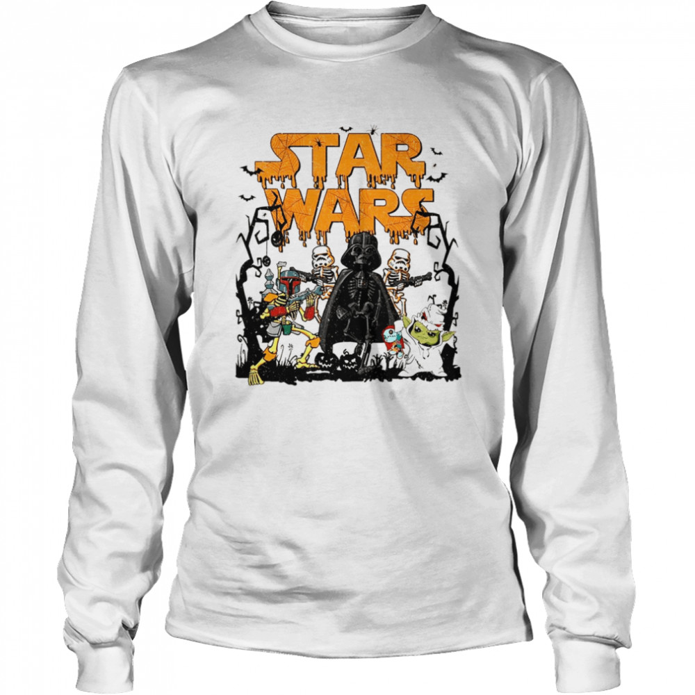 Baby Yoda Darth Vader Star Wars Halloween Vintage Star Wars Skeleton T Long Sleeved T Shirt