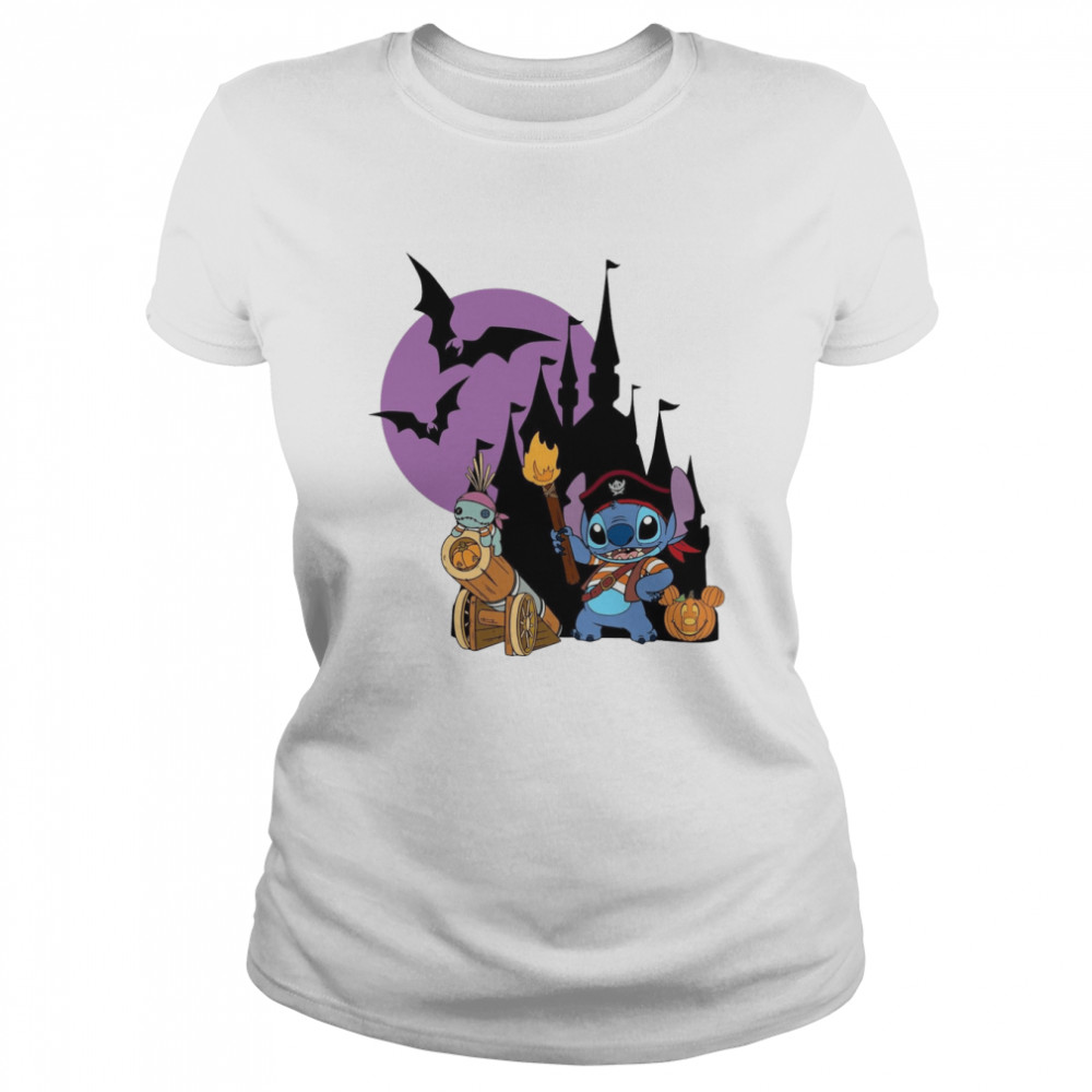 Disney Stitch Pumpkin Vampier Halloween Shirt Classic Women'S T-Shirt