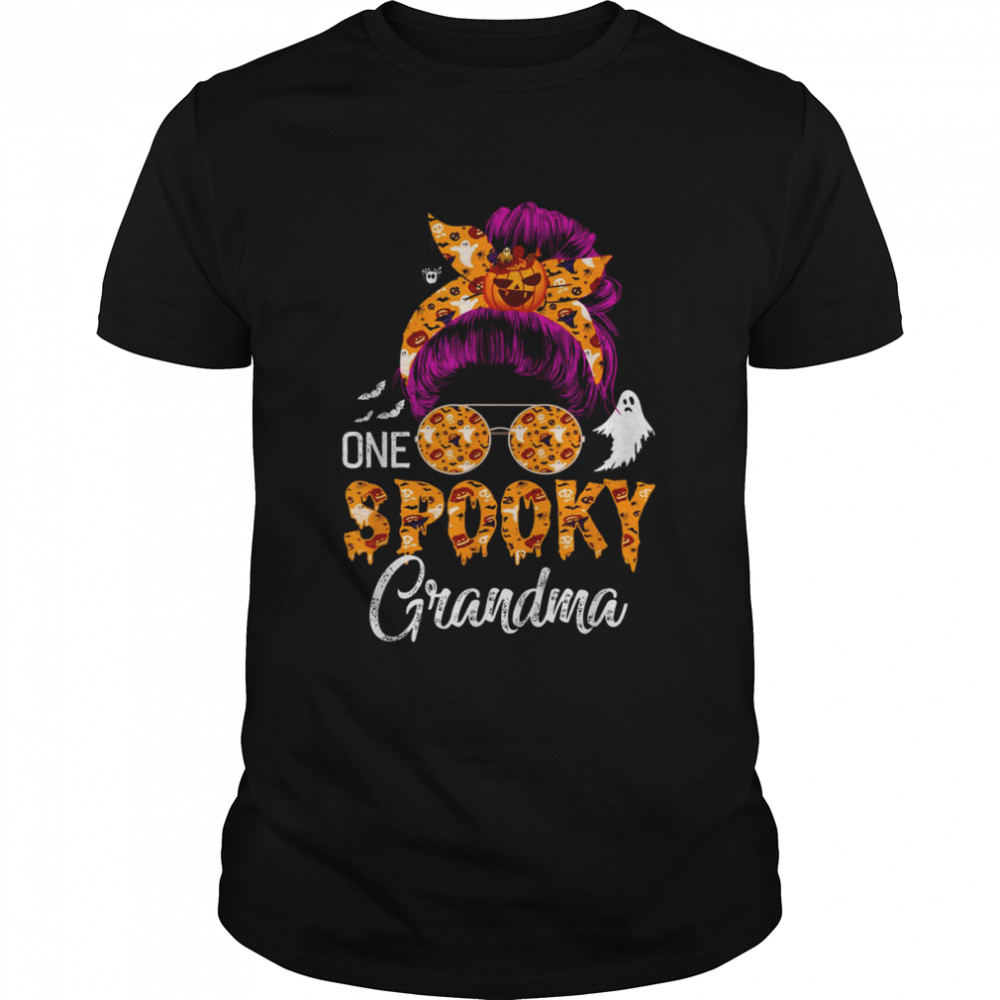 Messy Bun Mom Monster Bleached One Spooky Grandma Halloween T-Shirt