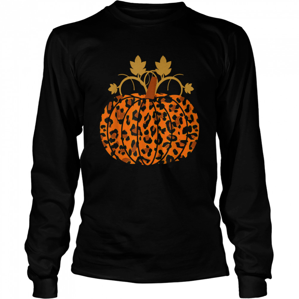 Animal Leopard Print Pumpkin Halloween Fall Autumn T Long Sleeved T Shirt