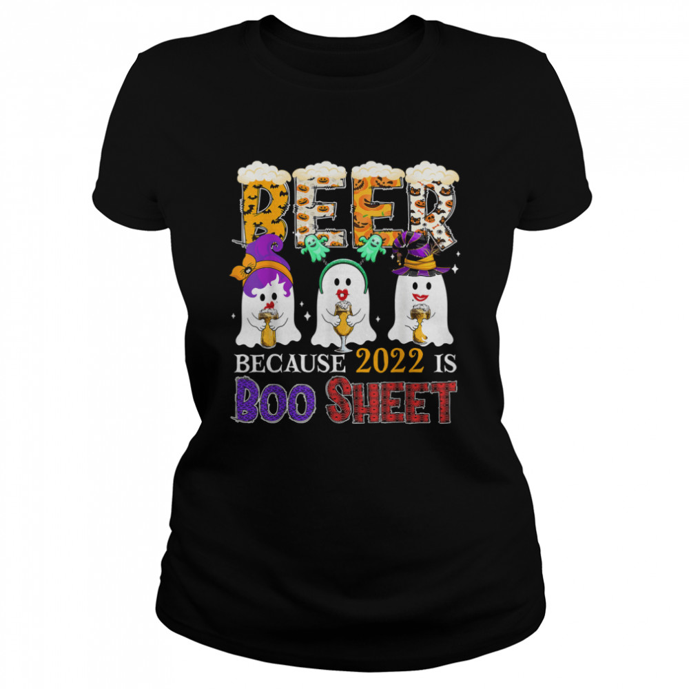 Beer Funny 2022 Is Boo Sheet Three Boo Ghosts Drinking Beer T Classic Womens T Shirt