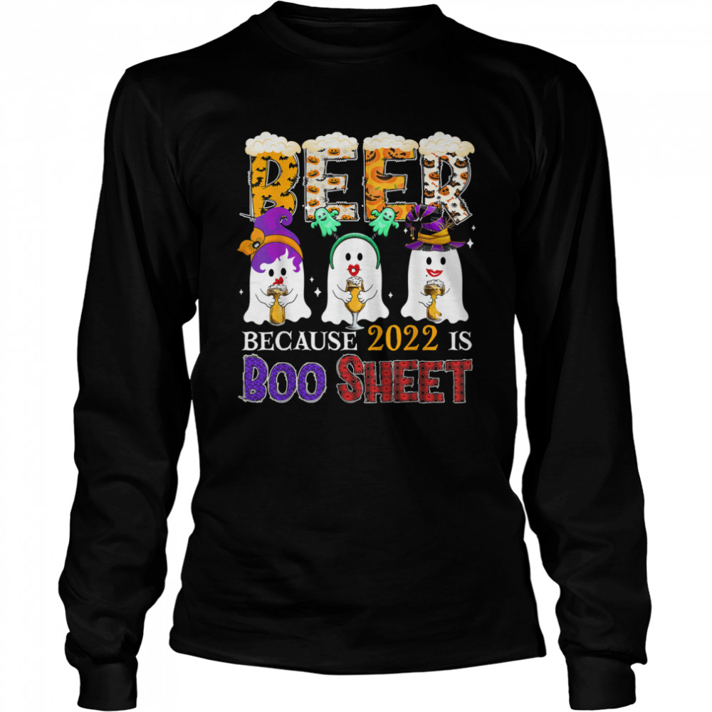 Beer Funny 2022 Is Boo Sheet Three Boo Ghosts Drinking Beer T Long Sleeved T Shirt