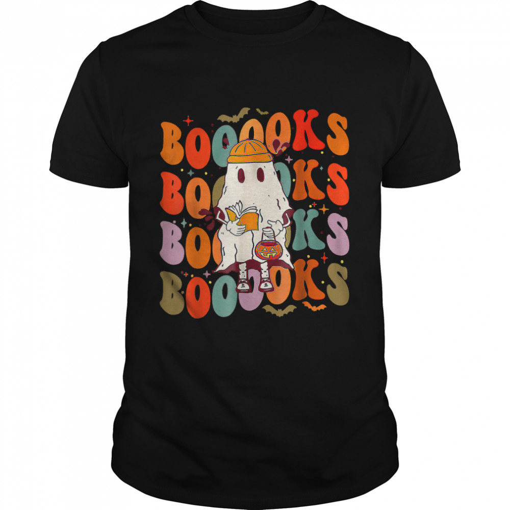 Booooks Groovy Cute Ghost Book Retro Reading Halloween T-Shirt