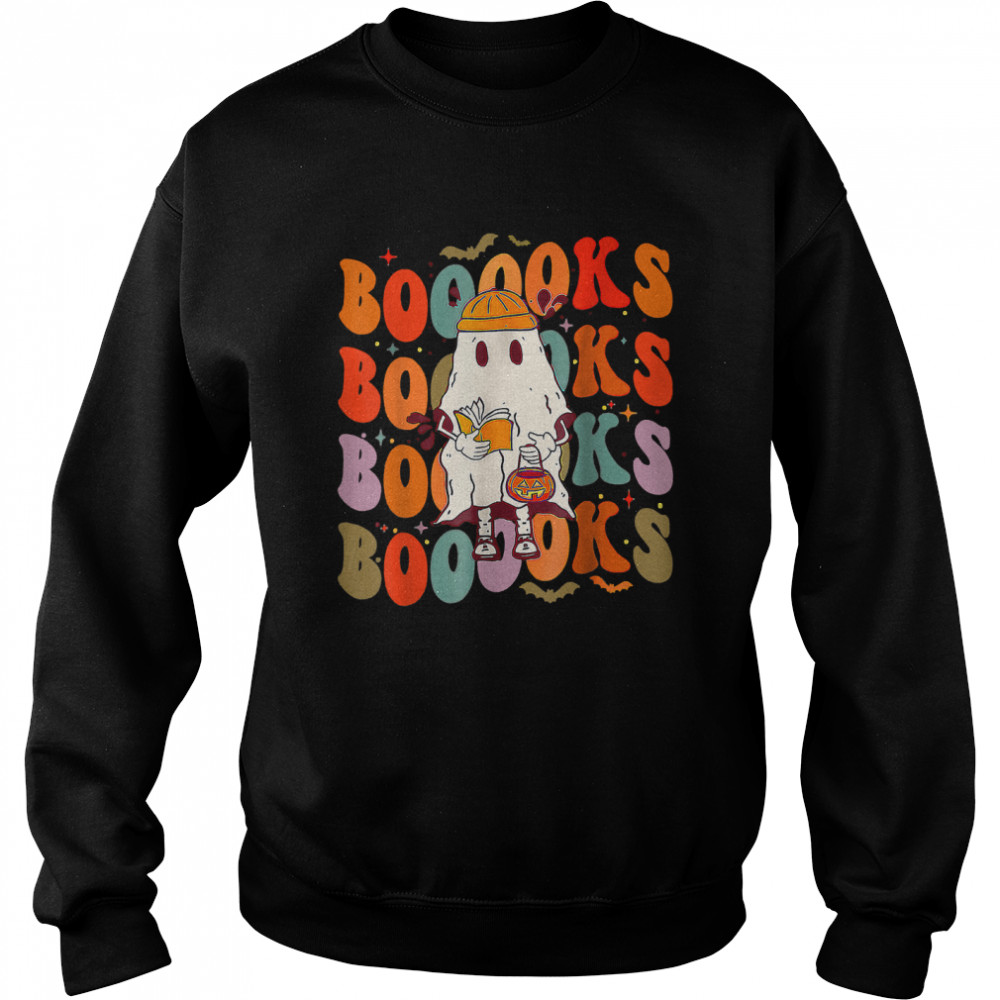 Booooks Groovy Cute Ghost Book Retro Reading Halloween T Unisex Sweatshirt