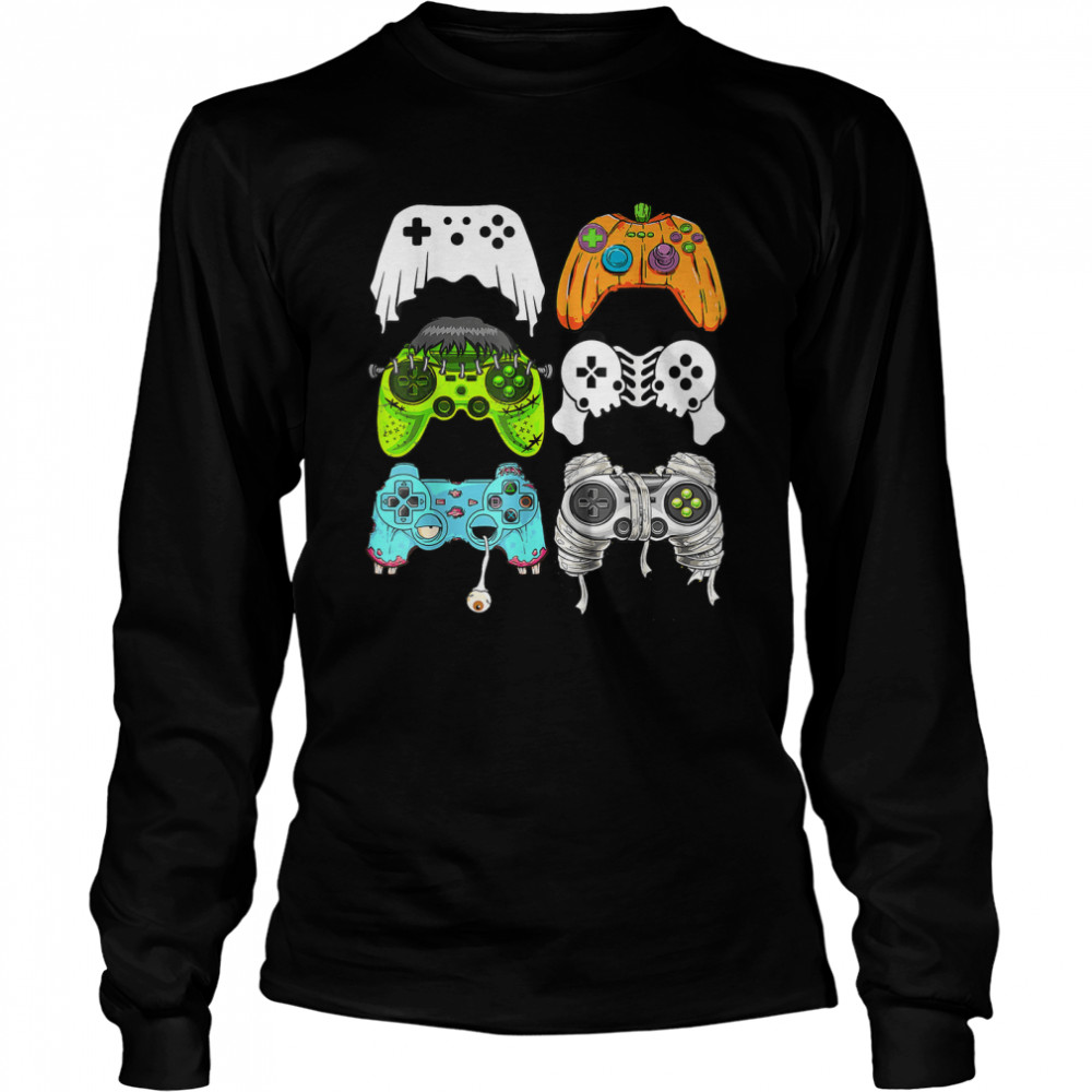 Celbrate Halloween Skeleton Zombie Gaming Controllers Mummy T Long Sleeved T Shirt