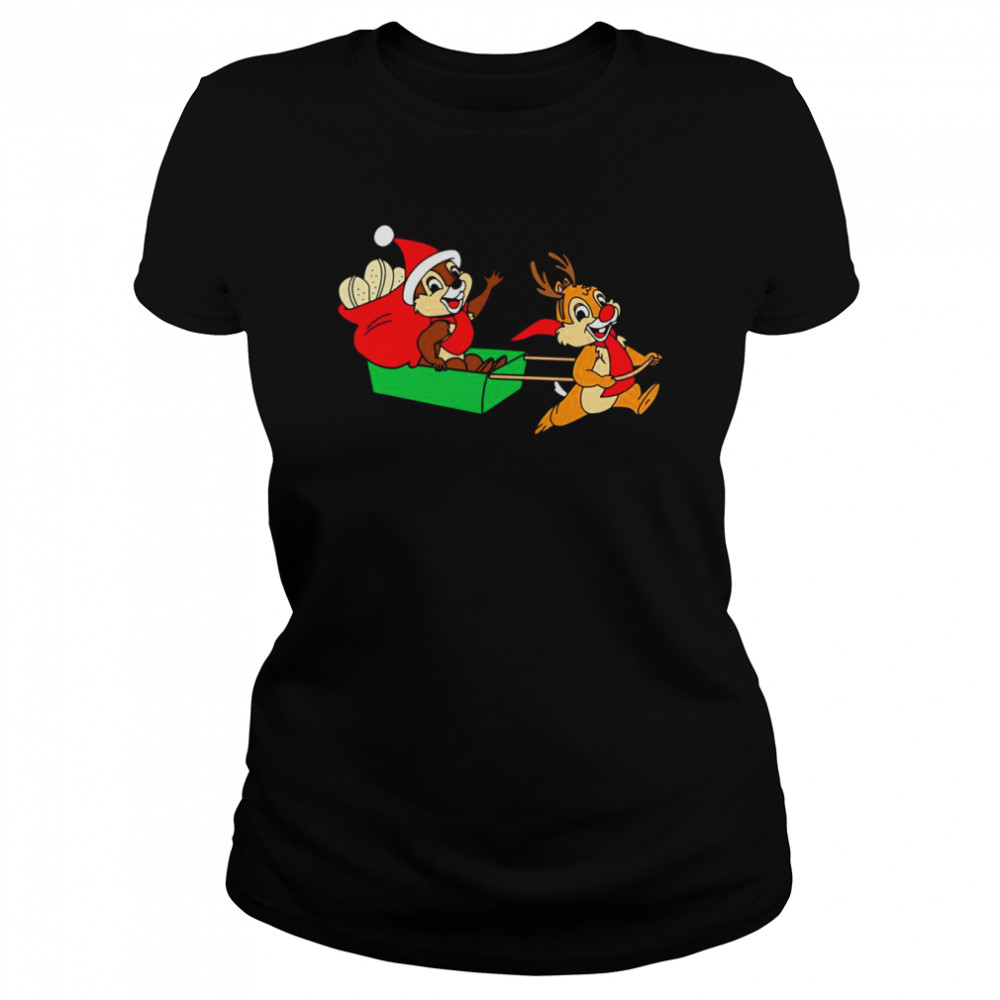 Chip And Dale On A Christmas Sleigh Shirt Classic Womens T Shirt