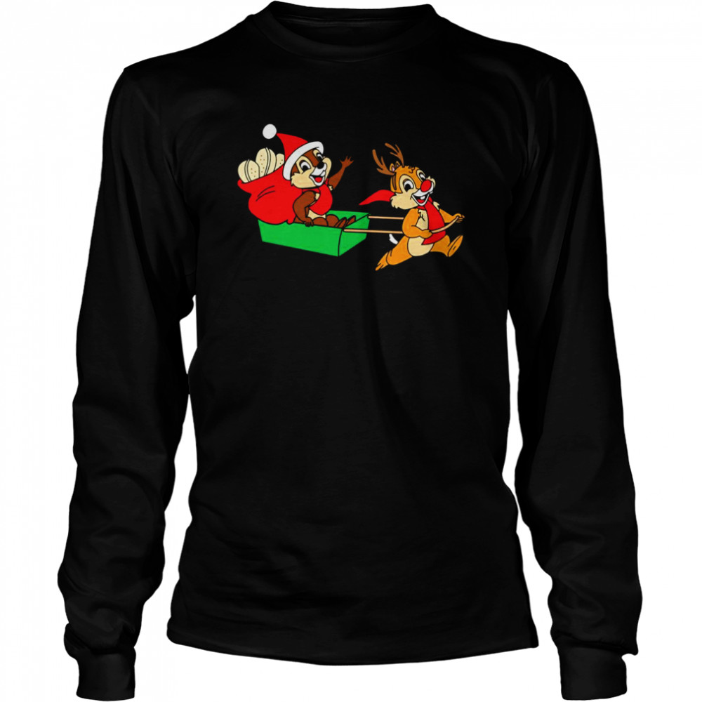 Chip And Dale On A Christmas Sleigh Shirt Long Sleeved T Shirt