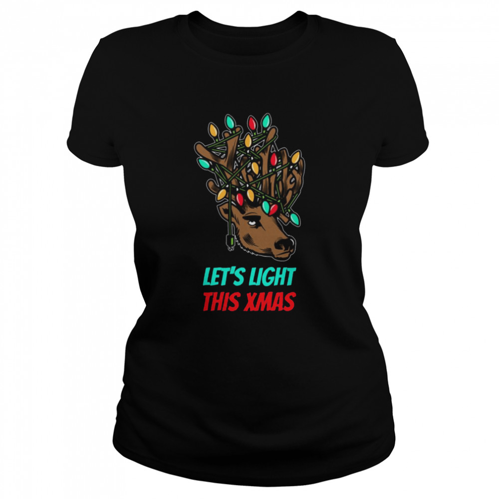 Colorful Lights Reindeer Christmas Lights In Its Antlers Shirt Classic Women'S T-Shirt