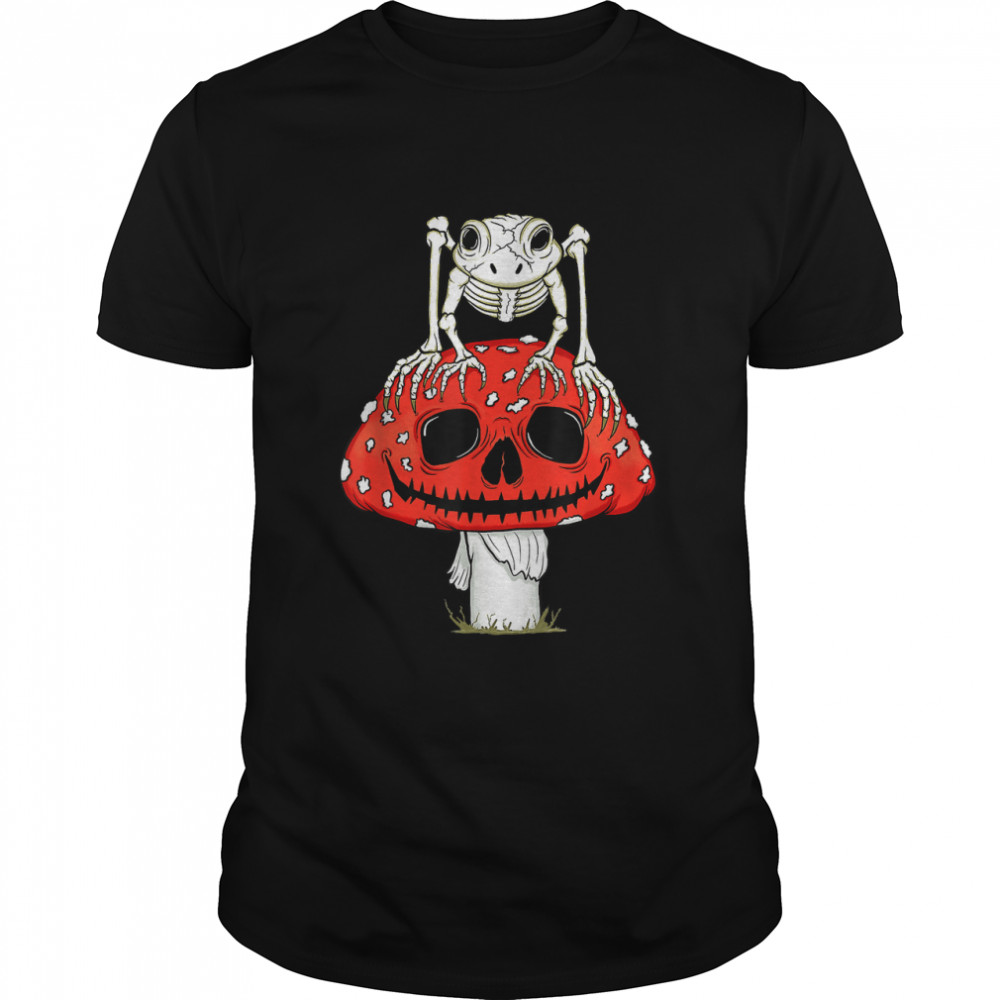 Cottagecore Skeleton Frog Skull Mushroom Goth Halloween T-Shirt