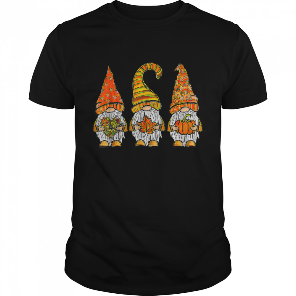 Cute Gnomes With Pumpkin Halloween Autumn Fall Lover Gift T-Shirt