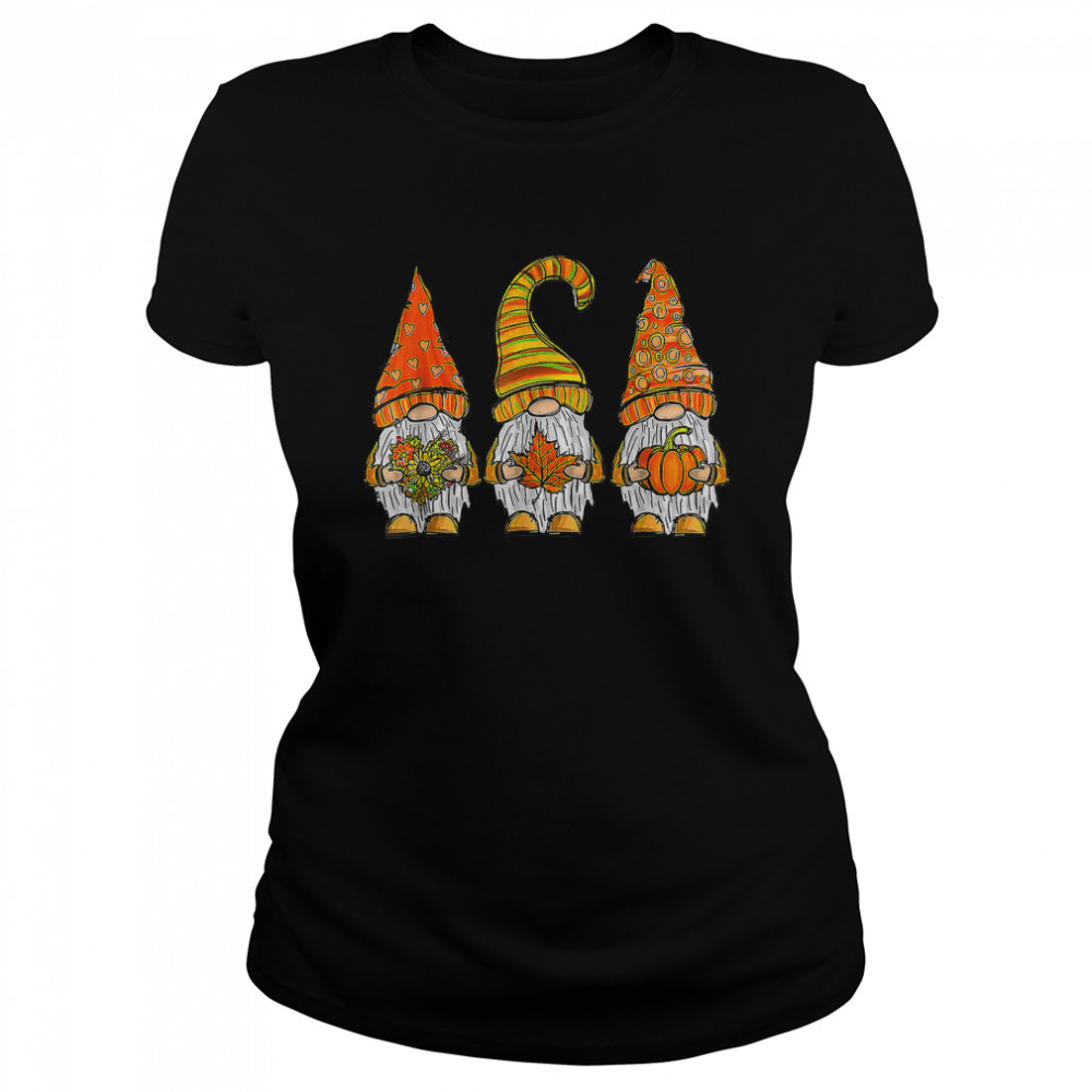 Cute Gnomes With Pumpkin Halloween Autumn Fall Lover Gift T Classic Womens T Shirt