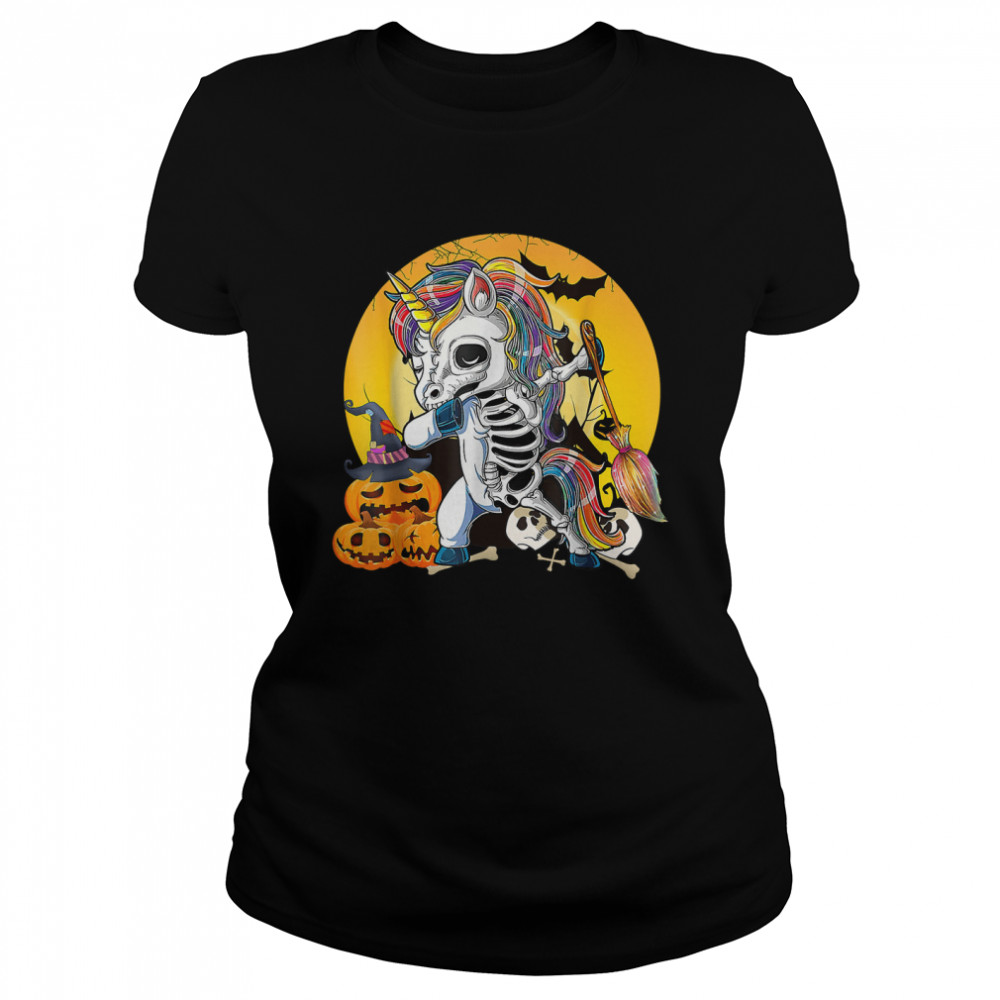 Dab Skeleton Unicorn Spooky Halloween 2022 Kids Dabbing T Classic Womens T Shirt