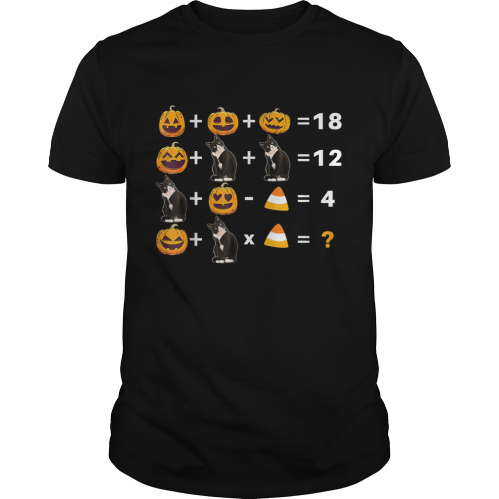Funny Quiz Math Teacher Pumpkins And Cat For Halloween T-Shirt