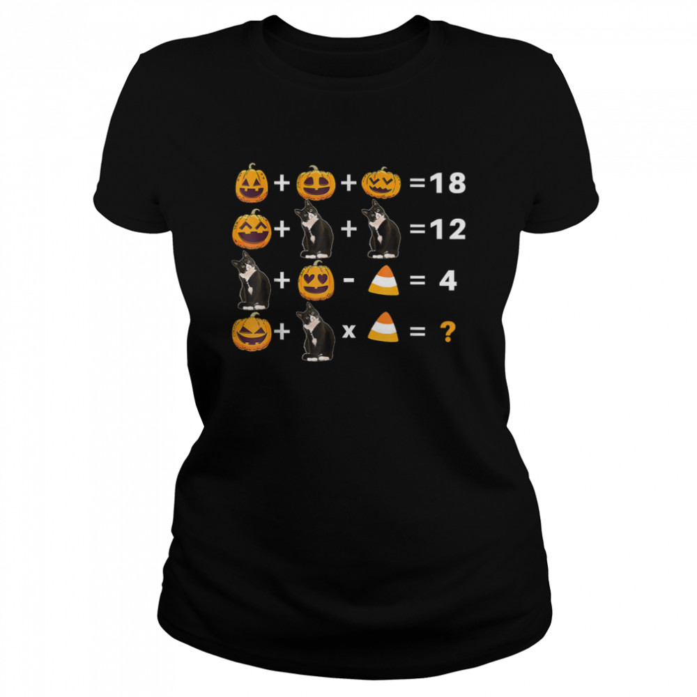 Funny Quiz Math Teacher Pumpkins And Cat For Halloween T Classic Womens T Shirt