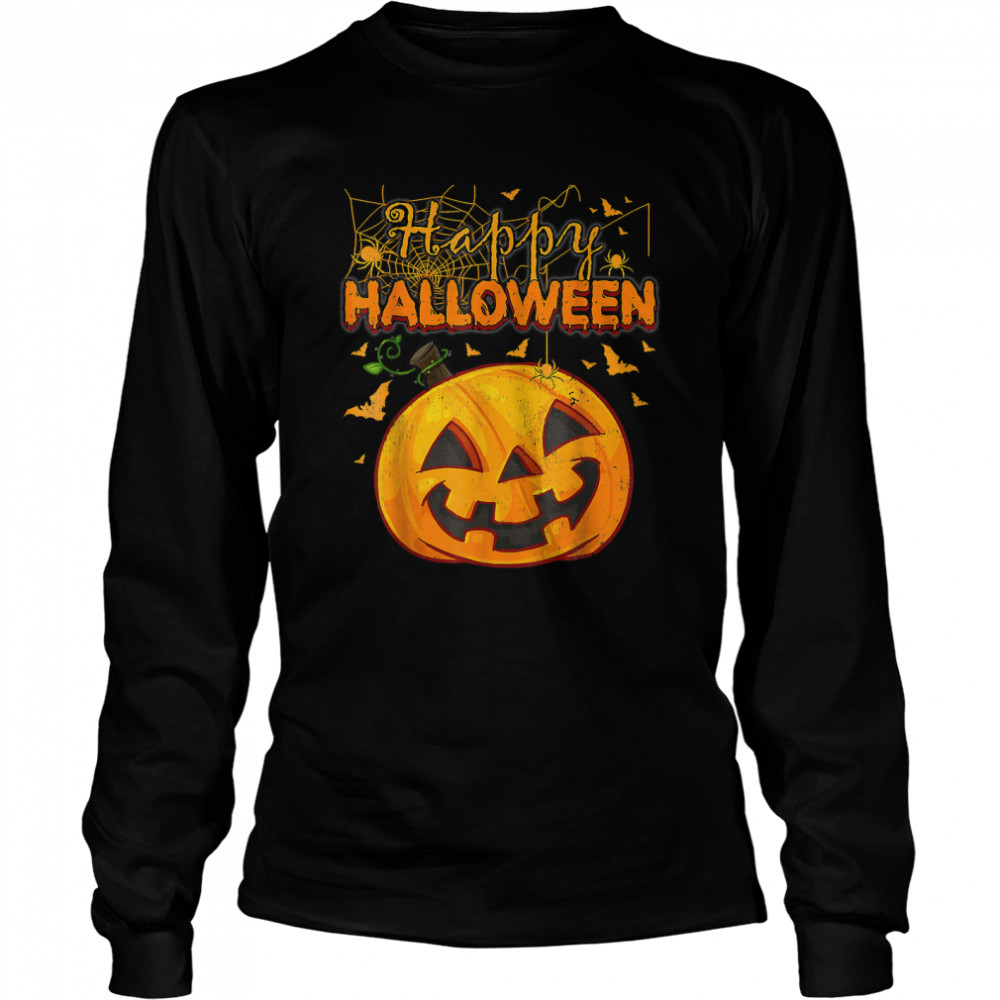 Funny Spooky Season Retro Pumpkin Happy Halloween T Long Sleeved T Shirt
