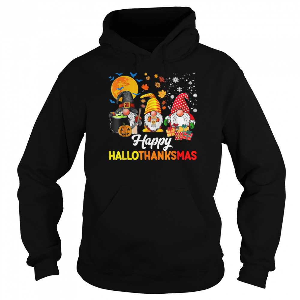 Gnomes Halloween Thanksgiving Christmas Happy Hallothanksmas T Unisex Hoodie