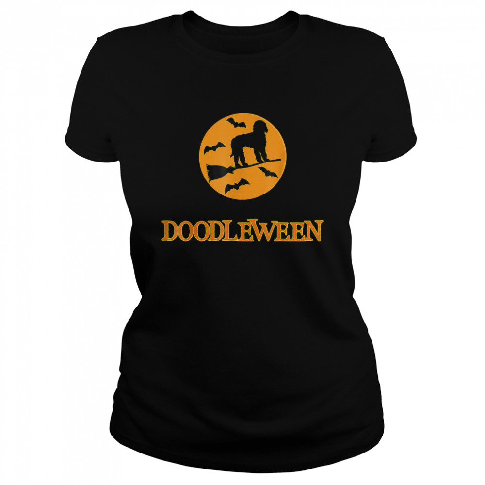 Halloween Doodleween Spooky Doodle Witch Dog Lover T Classic Womens T Shirt