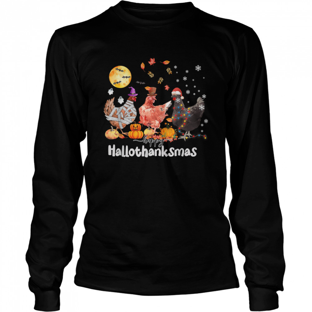 Happy Hallothanksmas Funny Happy Thanksgiving Day T Long Sleeved T Shirt