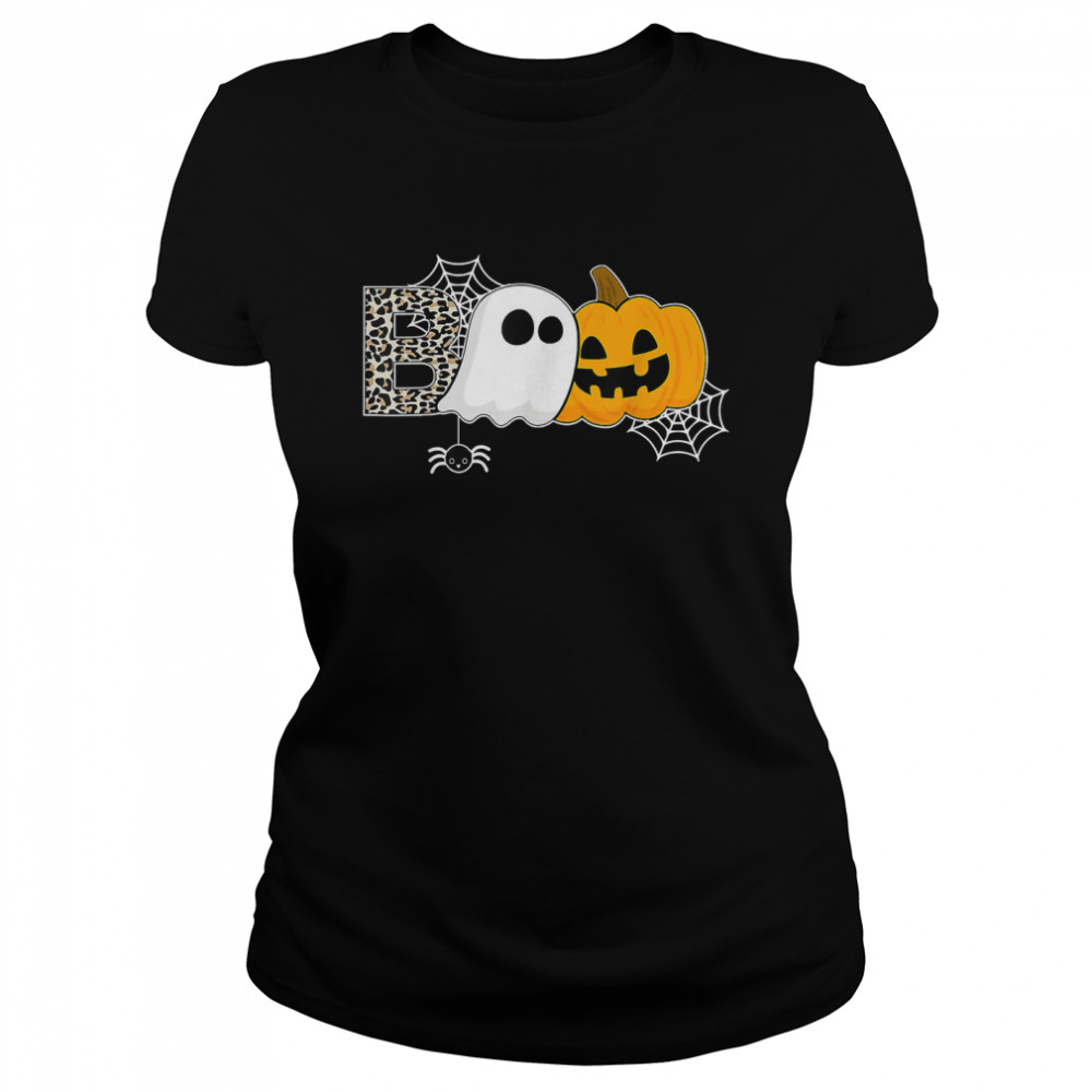 Happy Halloween Boo Spiders Witch Hat Pumpkin T Classic Womens T Shirt