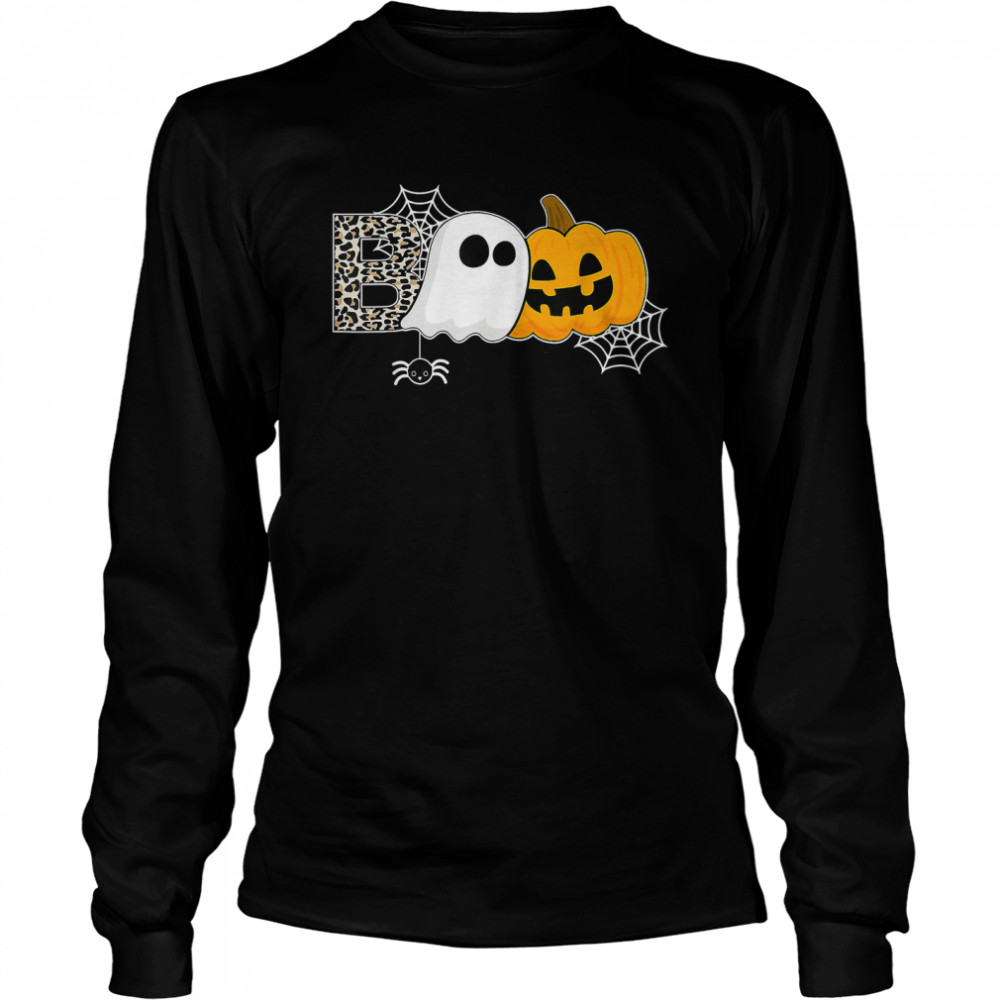 Happy Halloween Boo Spiders Witch Hat Pumpkin T Long Sleeved T Shirt