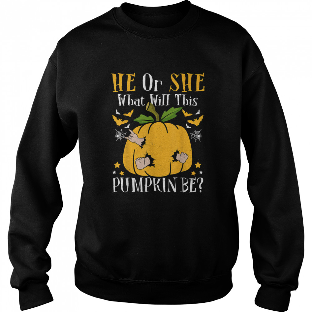 He Or She What Will This Pumpkin Be Halloween Gender Reveal T Unisex Sweatshirt