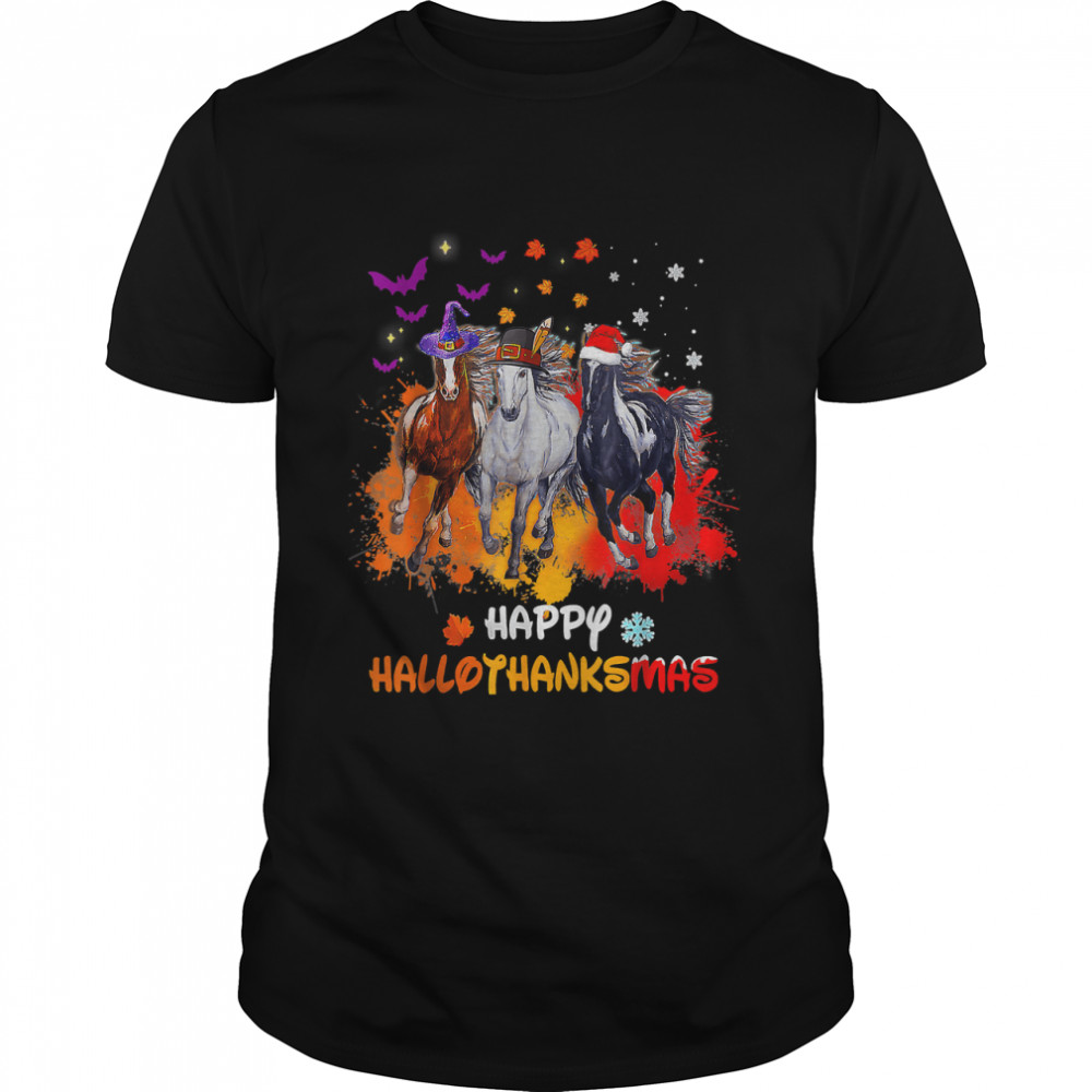 Horse Halloween And Merry Christmas Happy Hallothanksmas T-Shirt
