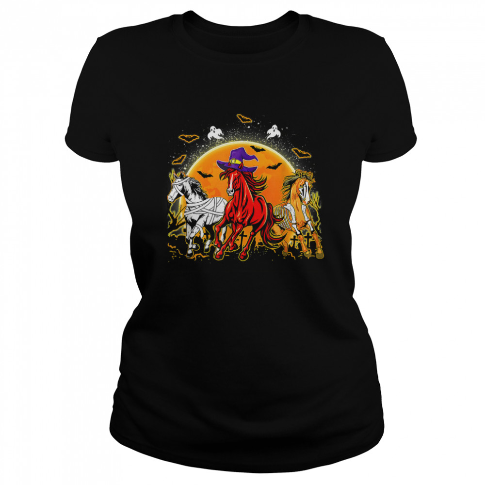 Horse Mummy Witch Pumpkin Halloween Horror For Horse Lovers T Classic Womens T Shirt