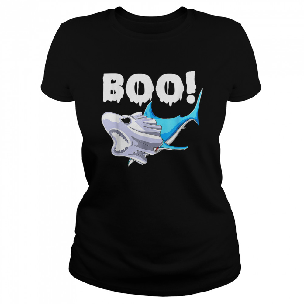Kids Funny Shark Halloween Boo Spooky Ghost Costume Boys T Classic Womens T Shirt