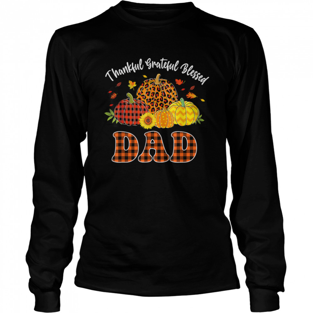 Mens Thankful Grateful Blessed Tshirt Pumpkin Leopard Plaid Dad T Long Sleeved T Shirt