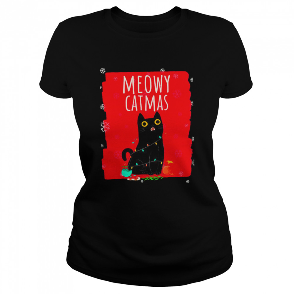 Meowy Catmas Christmas Christ Lights Funny Festive Cat Shirt Classic Women'S T-Shirt