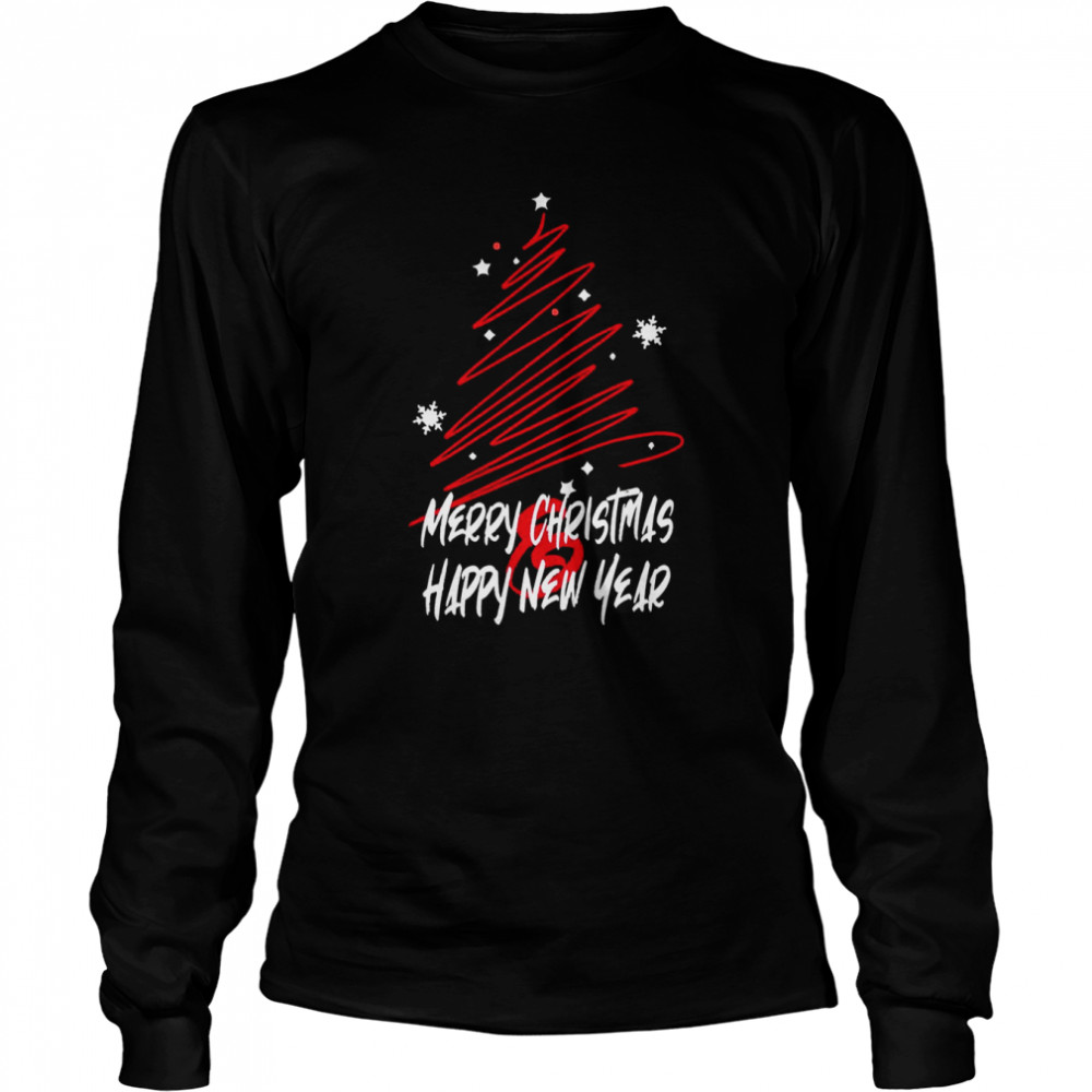 Red Tree Happy New Year Merry Christmas Shirt Long Sleeved T-Shirt