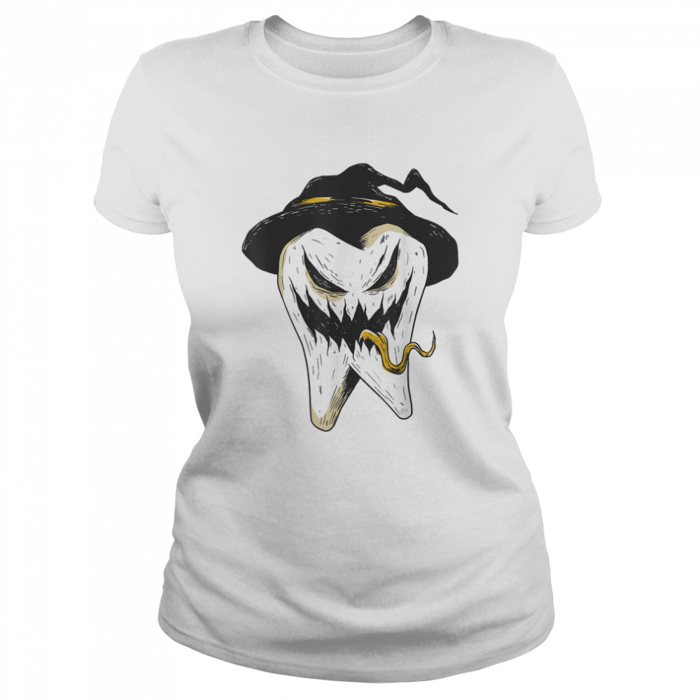 Scary Tooth Witch Hat Im With The Witch Halloween 2022 T Classic Womens T Shirt
