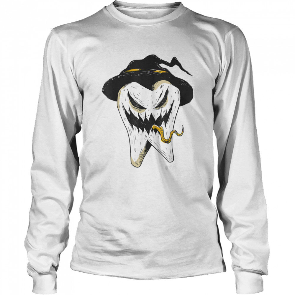 Scary Tooth Witch Hat Im With The Witch Halloween 2022 T Long Sleeved T Shirt