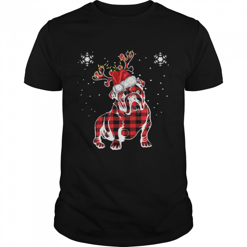 Bulldog Christmas Reindeer Pjs Family Matching Plaid Buffalo shirt