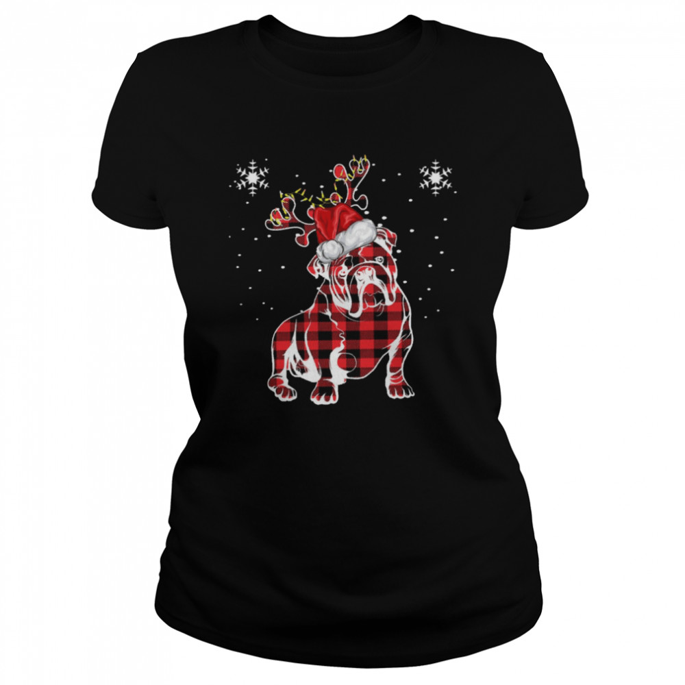 Bulldog Christmas Reindeer Pjs Family Matching Plaid Buffalo Shirt Classic Womens T Shirt