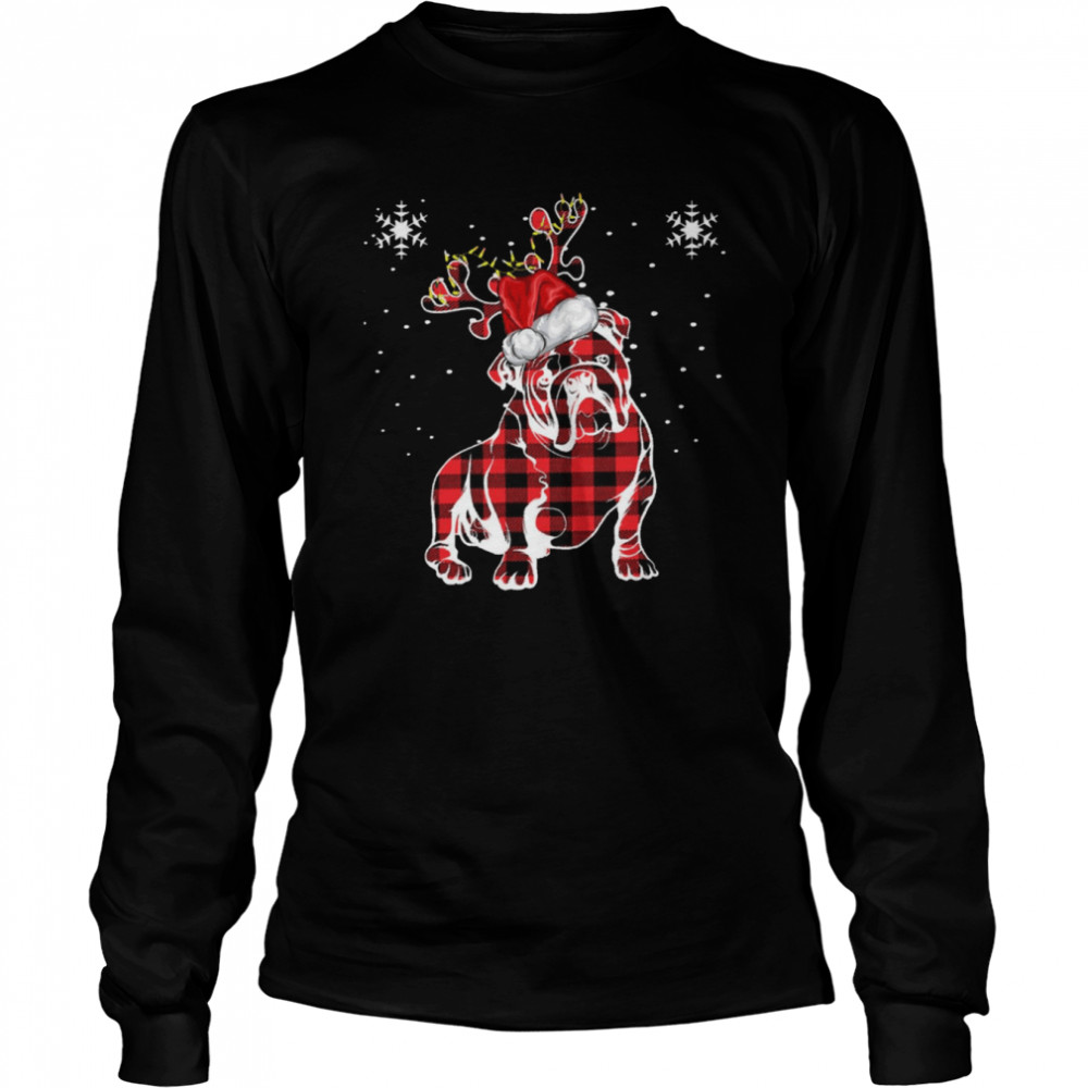 Bulldog Christmas Reindeer Pjs Family Matching Plaid Buffalo Shirt Long Sleeved T-Shirt