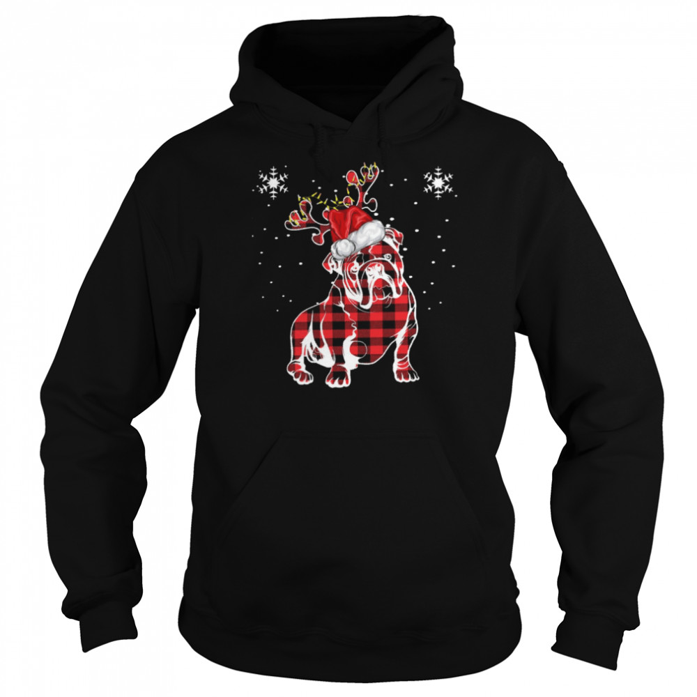 Bulldog Christmas Reindeer Pjs Family Matching Plaid Buffalo Shirt Unisex Hoodie