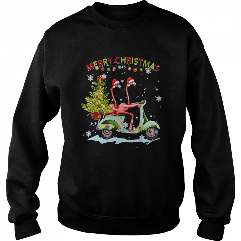 Flamingo Santa Hat Xmas Light Motobike Christmas Shirt Unisex Sweatshirt