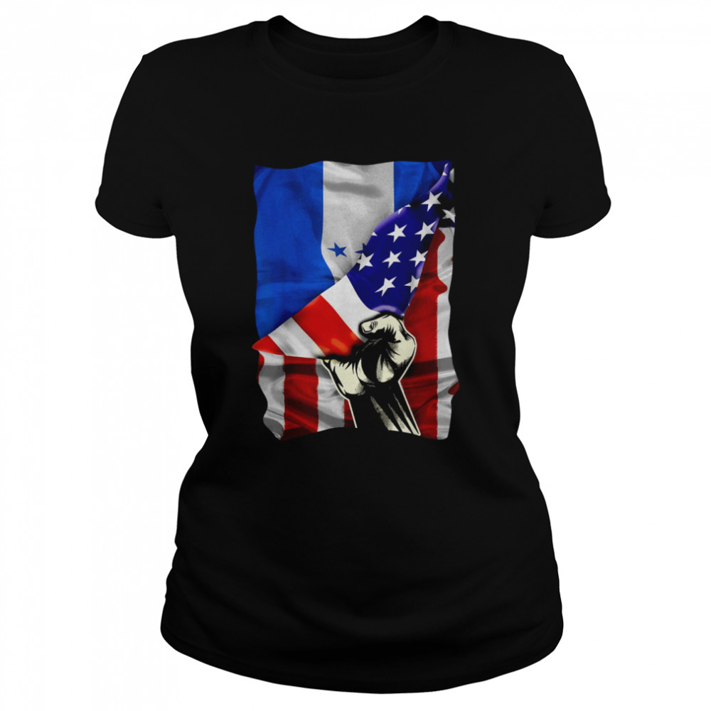 Half American Flag Honduran Roots Usa Flag Honduras Dna T- Classic Women'S T-Shirt