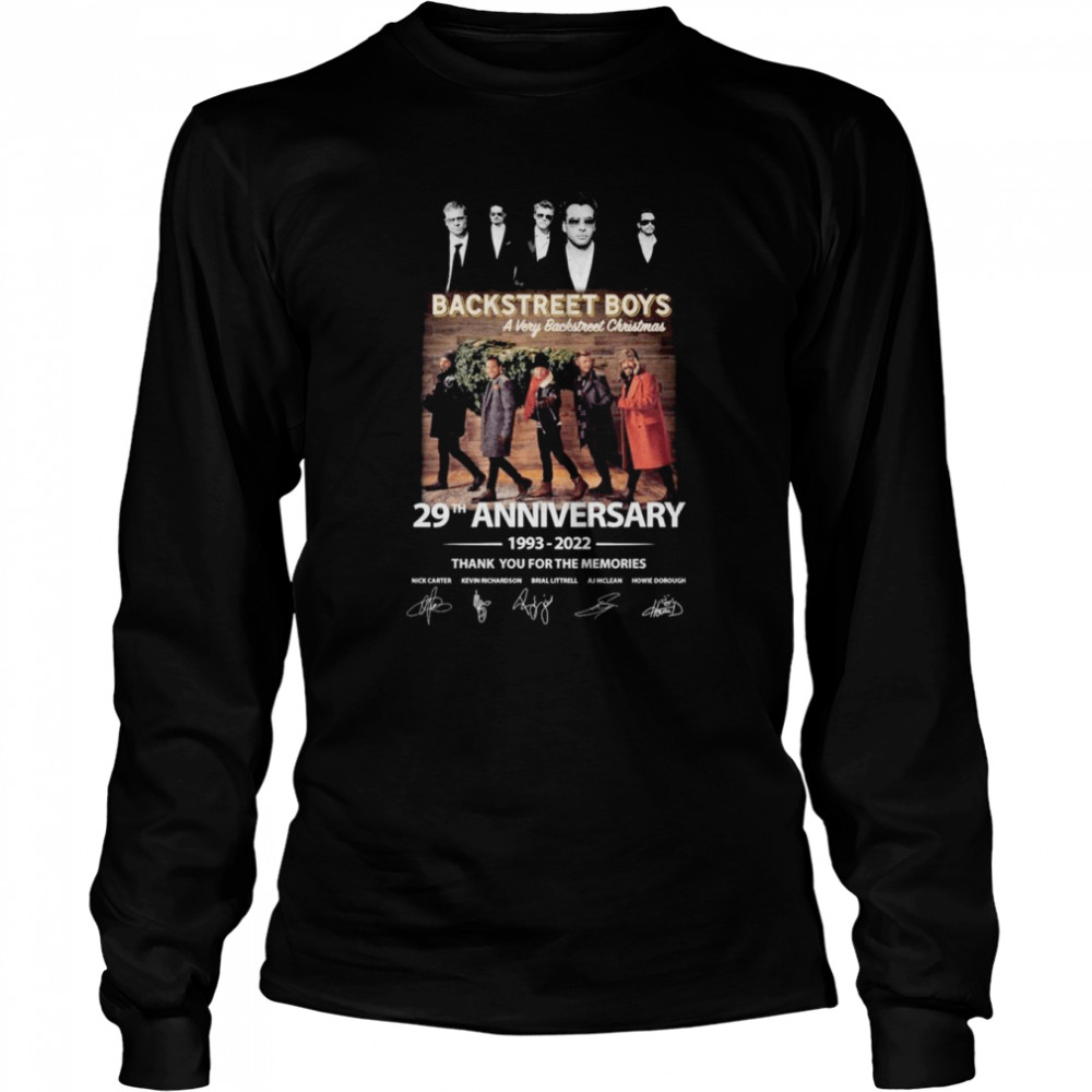 Backstreet Boys Avery Backstreet Christmas 29Th Anniversary 1993-2022 Thank You For The Memories Signatures Shirt Long Sleeved T-Shirt