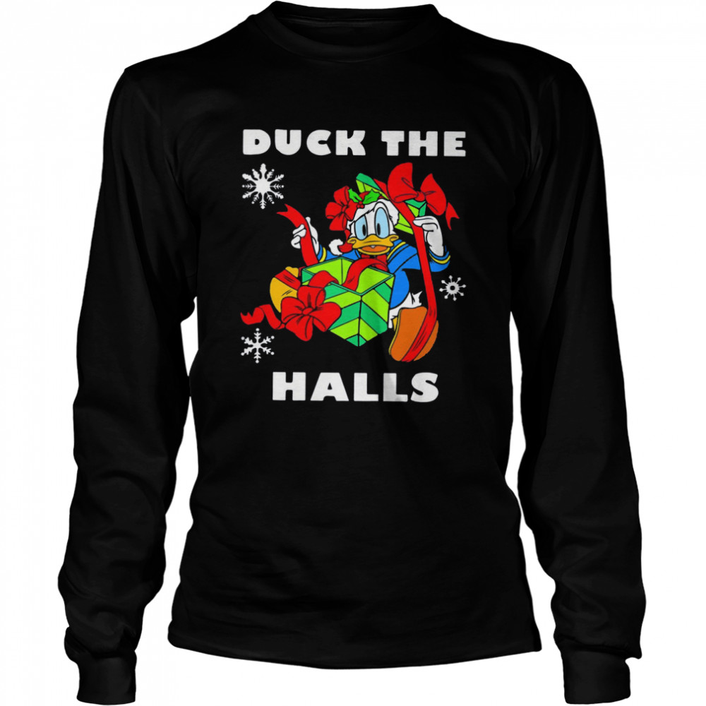Duck The Halls Funny Art Santa Christmas Shirt Long Sleeved T Shirt