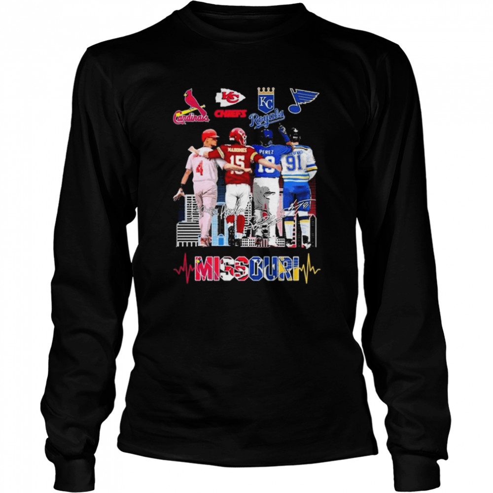 The Missouri Sport Teams 2022 Cardinals Chiefs Royals And Blue Signatures  Long Sleeved T-Shirt