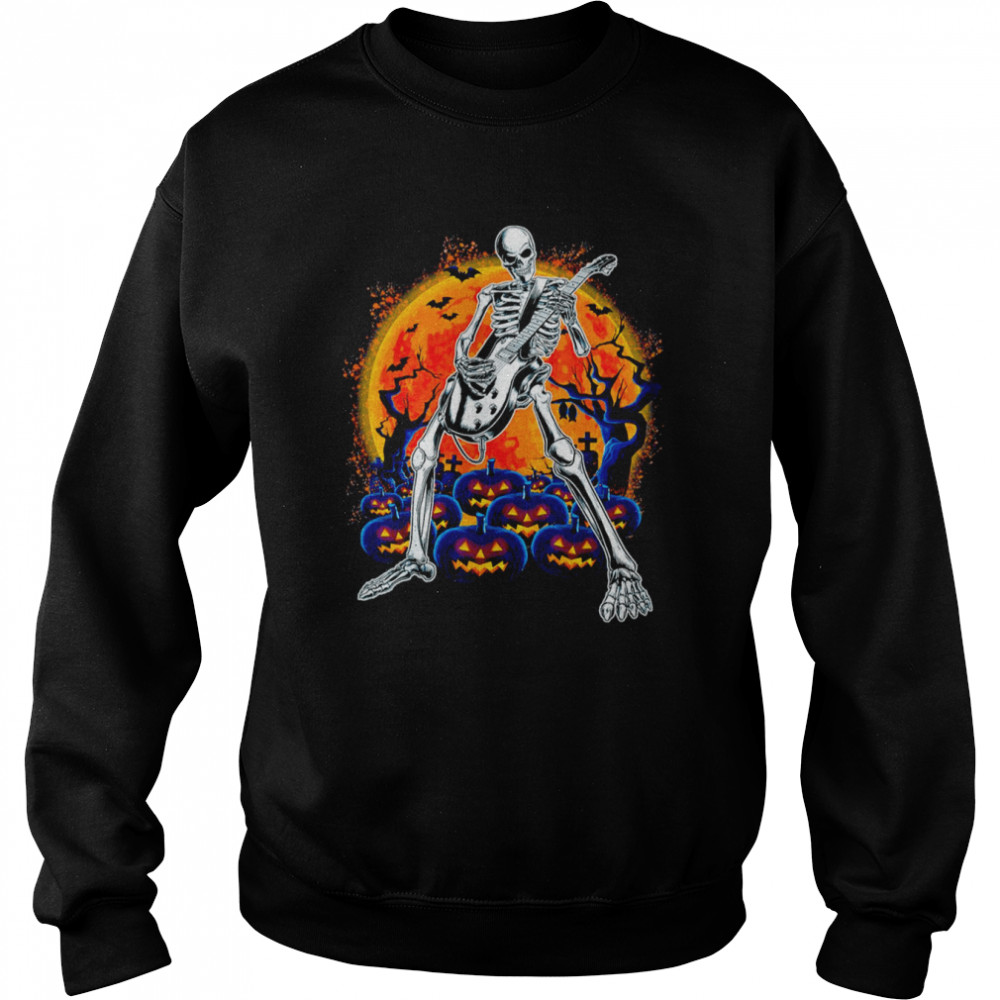 Happy Skeleton Guitar Spooky Halloween Rock Band Concert T-Shirt Unisex Sweatshirt
