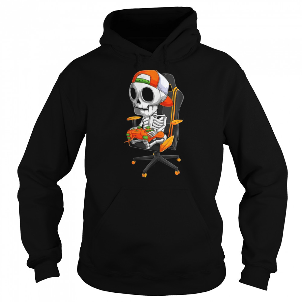Skeleton Gamer Video Gaming Boys Kidsns Halloween shirt Unisex Hoodie