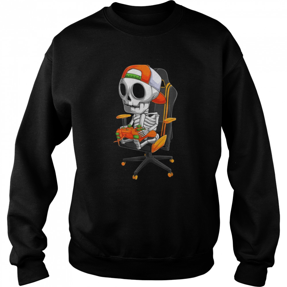 Skeleton Gamer Video Gaming Boys Kidsns Halloween shirt Unisex Sweatshirt