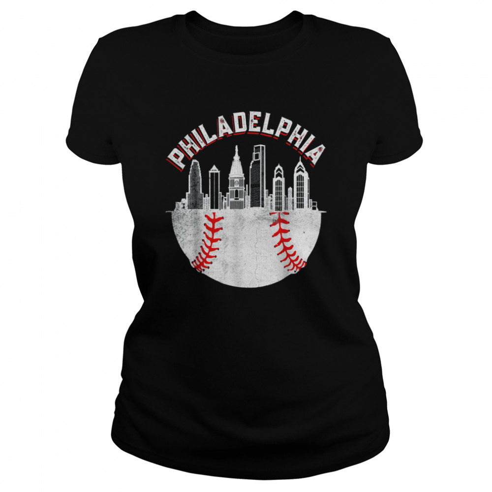 Vintage Philadelphia Baseball Skyline Retro Philly Cityscap  Classic Women's T-shirt