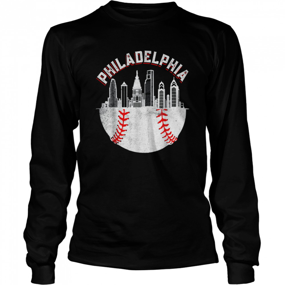 Vintage Philadelphia Baseball Skyline Retro Philly Cityscap  Long Sleeved T-shirt