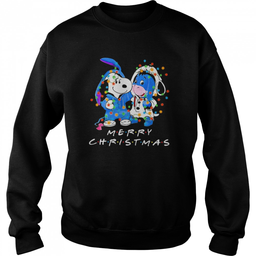 Snoopy and Baby Eeyore Friends Merry Christmas light shirt Unisex Sweatshirt